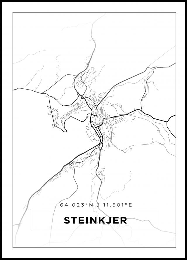 Kort - Steinkjer - Hvid Plakat