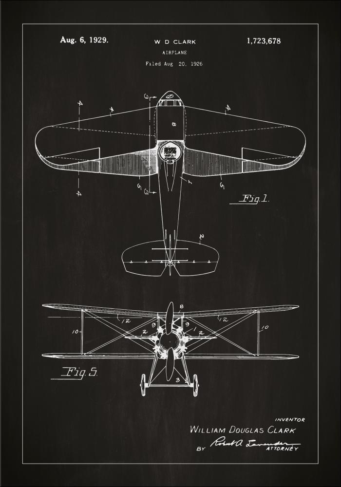 Patenttegning - Fly - Sort Plakat