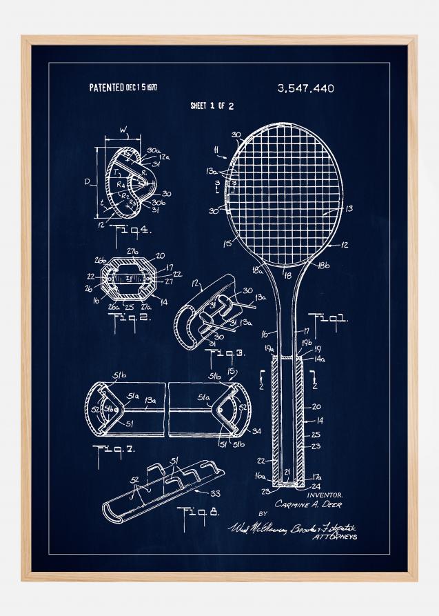 Patent Print - Tennis Racket - Blue Plakat