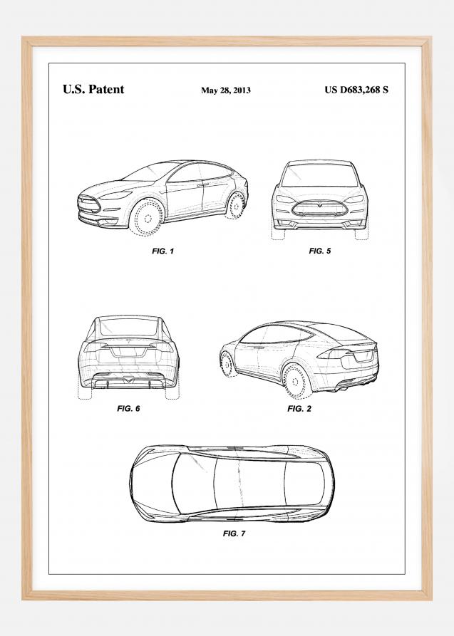 Patent Print - Tesla - White Plakat