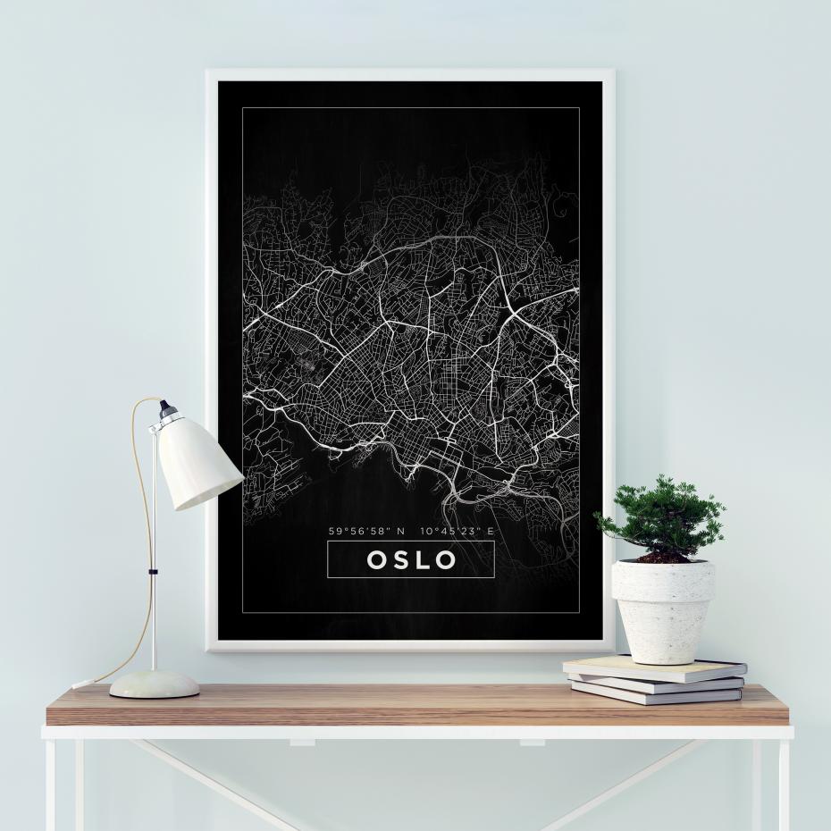 Kort - Oslo - Sort Plakat