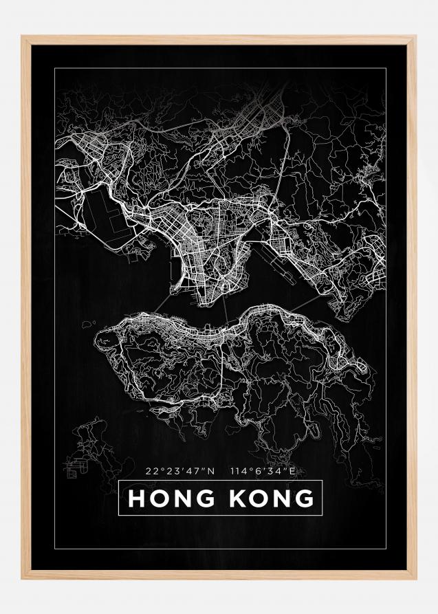 Kort - Hong Kong - Sort Plakat