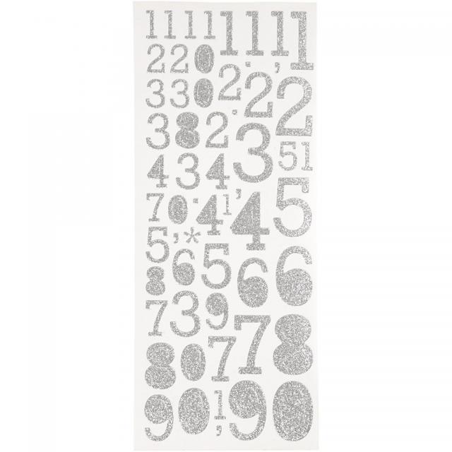 Focus Glitterstickers Sølv Numbers