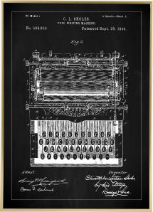Patenttegning - Skrivemaskine - Sort Plakat