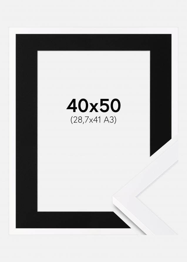 Ramme Selection Hvid 40x50 cm - Passepartout Sort 29,7x42 cm (A3)