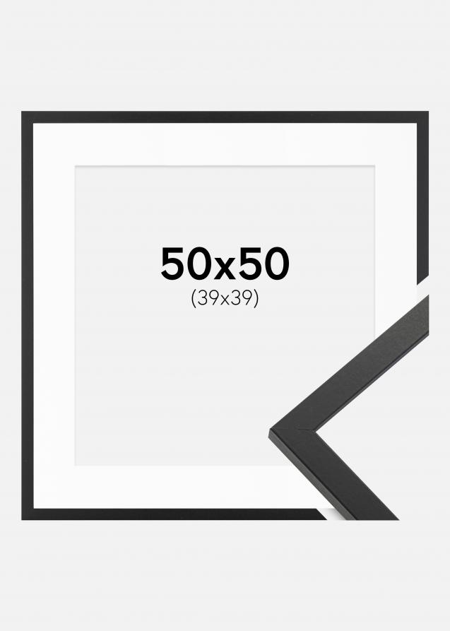 Ramme Trendy Sort 50x50 cm - Passepartout Hvid 40x40 cm
