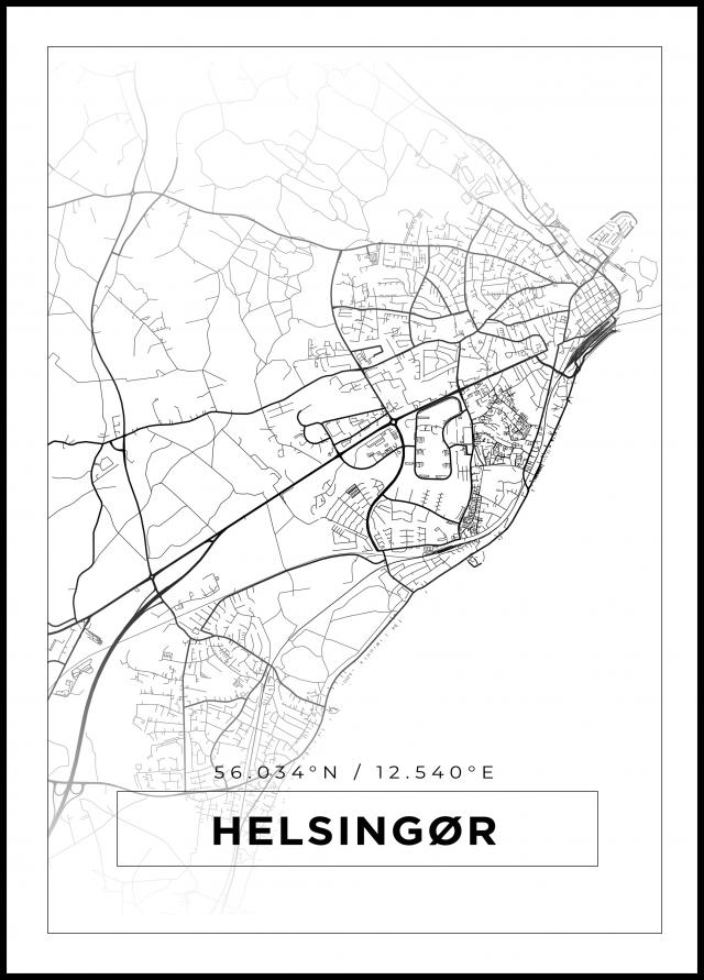 Kort - Helsingør - Hvid Plakat