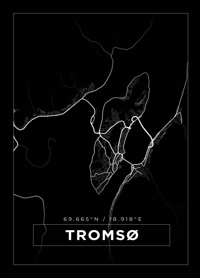 Kort - Tromsø - Sort Plakat