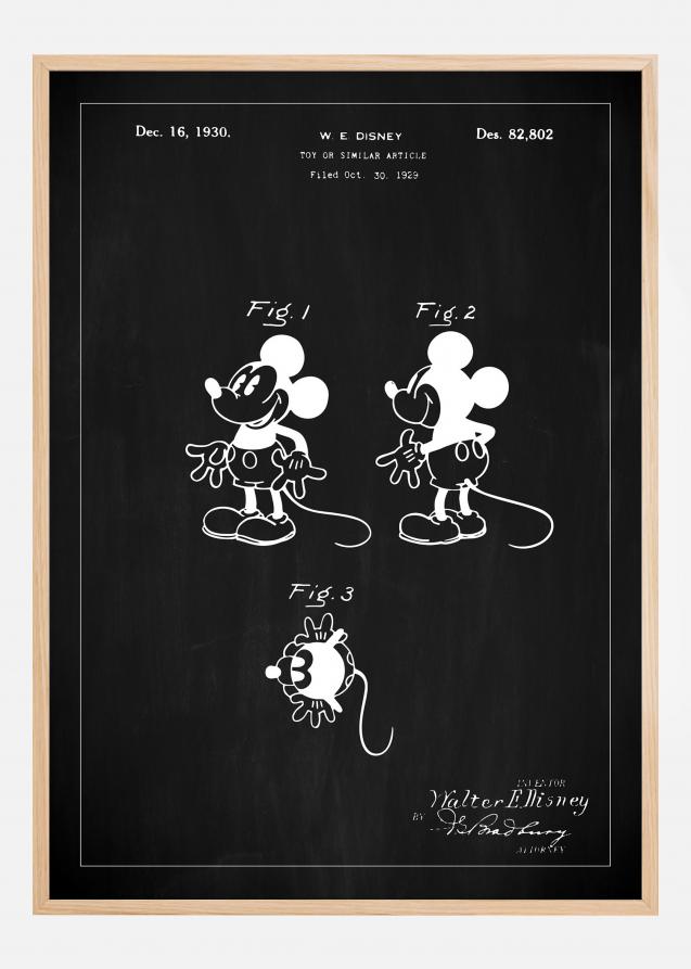 Patenttegning - Disney - Mickey Mouse - Sort Plakat