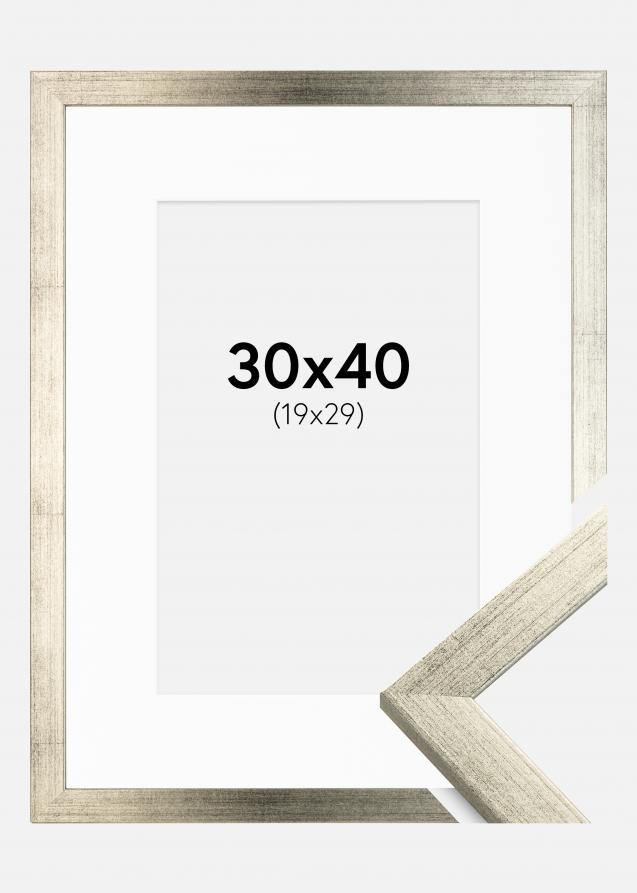 Ramme Stilren Sølv 30x40 cm - Passepartout Hvid 20x30 cm