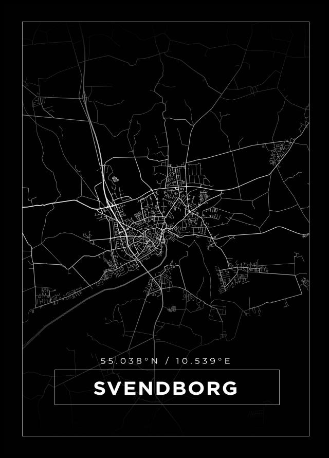 Kort - Svendborg - Sort Plakat