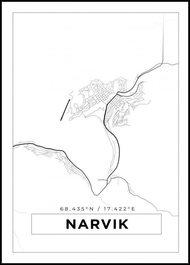 Kort - Narvik - Hvid Plakat