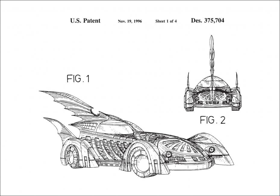 Patenttegning - Batman - Batmobile 1996 I Plakat