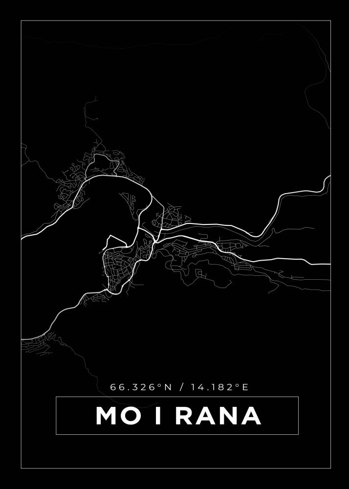 Kort - Mo I Rana - Sort Plakat