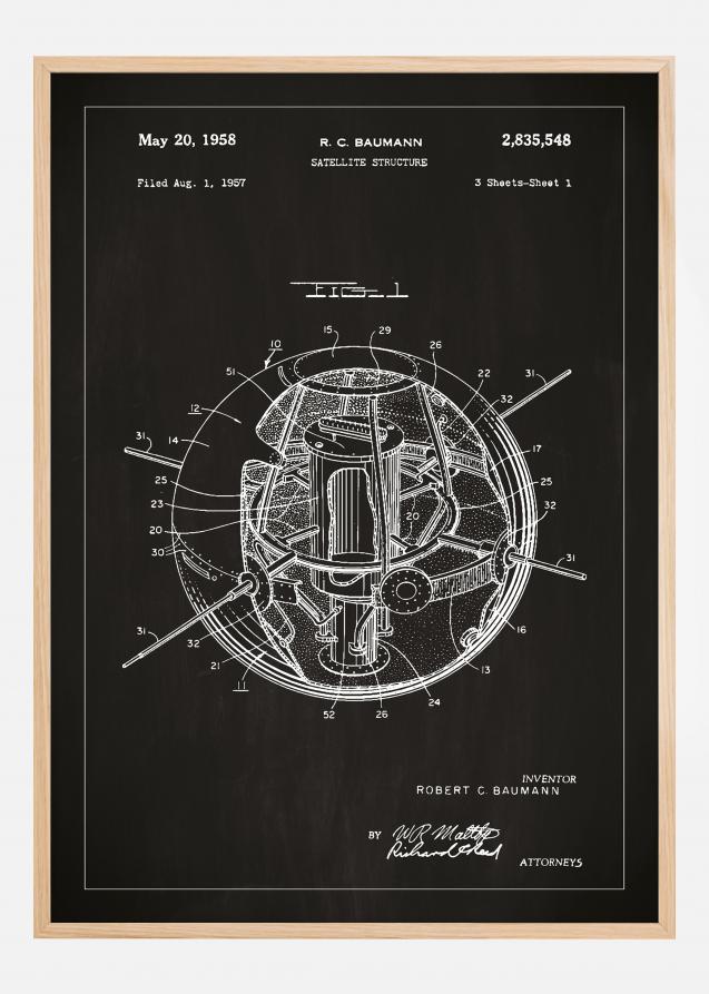 Patenttegning - Satellit - Sort Plakat