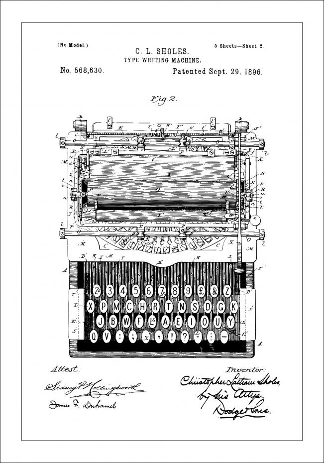 Patenttegning - Skrivemaskine Plakat