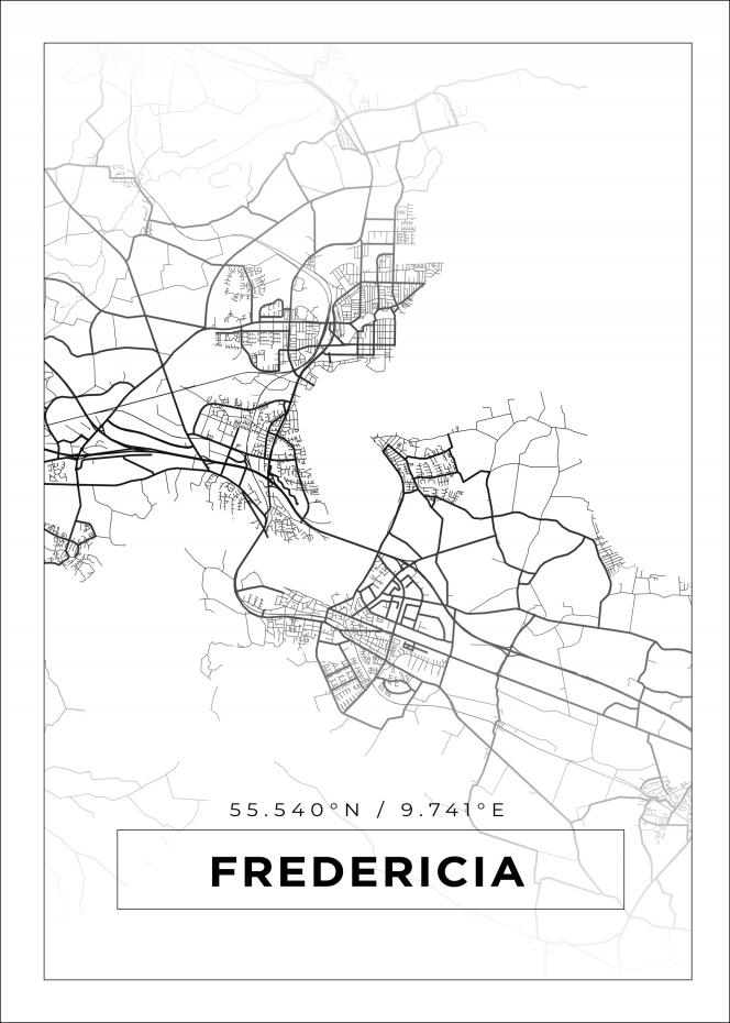 Kort - Fredericia - Hvid Plakat