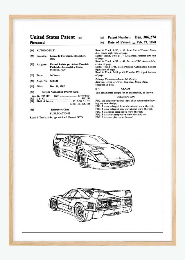 Patenttegning - Ferrari F40 I Plakat