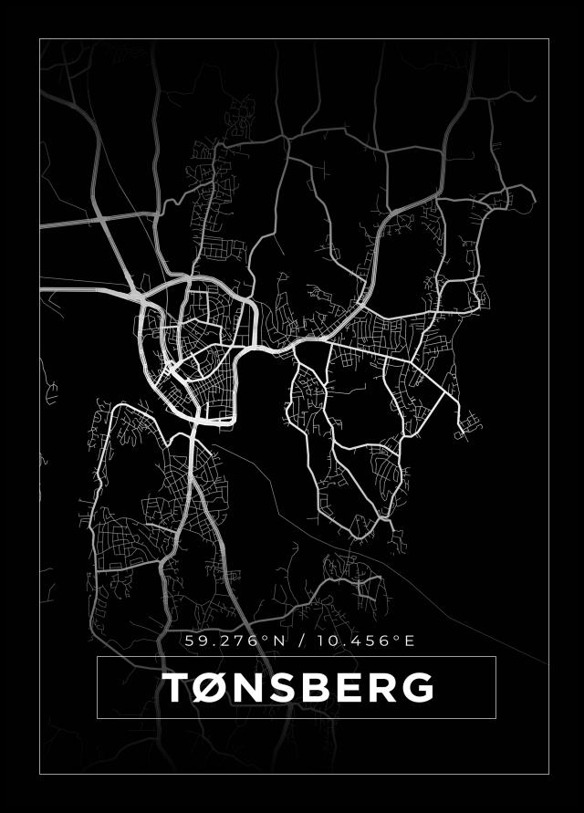 Kort - Tønsberg - Sort Plakat