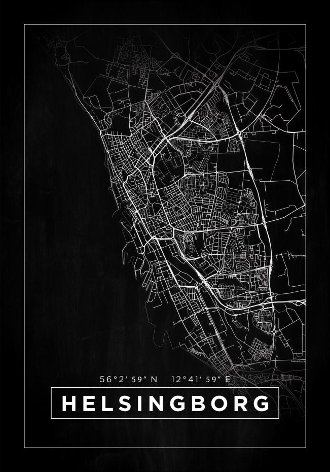 Kort - Helsingborg - Sort Plakat