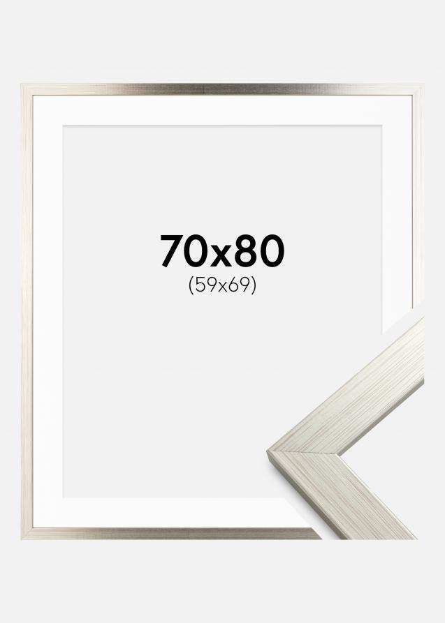 Ramme Silver Wood 70x80 cm - Passepartout Hvid 60x70 cm