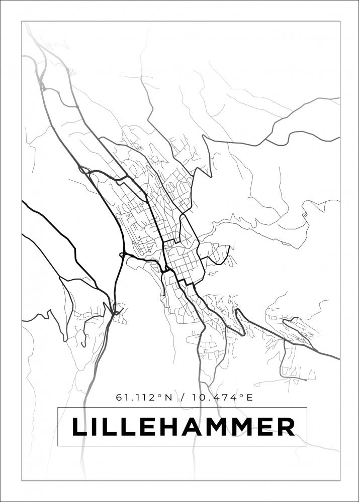 Kort - Lillehammer - Hvid Plakat