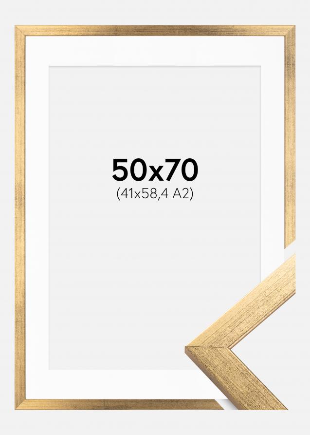 Ramme Stilren Guld 50x70 cm - Passepartout Hvid 42x59,4 cm (A2)