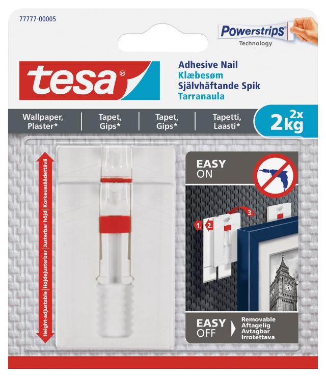 Tesa - Justerbare selvhæftende søm til alle vægtyper (max. 2x2kg)
