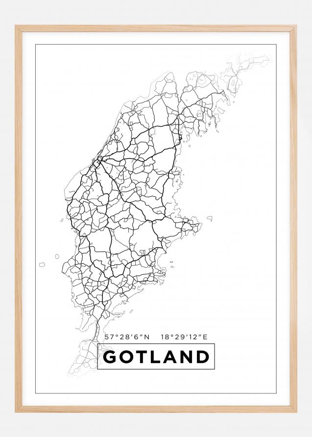 Kort - Gotland - Hvid Plakat