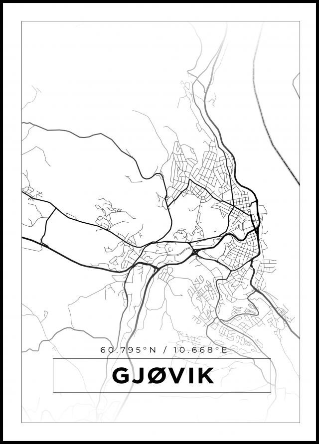 Kort - Gjøvik - Hvid Plakat