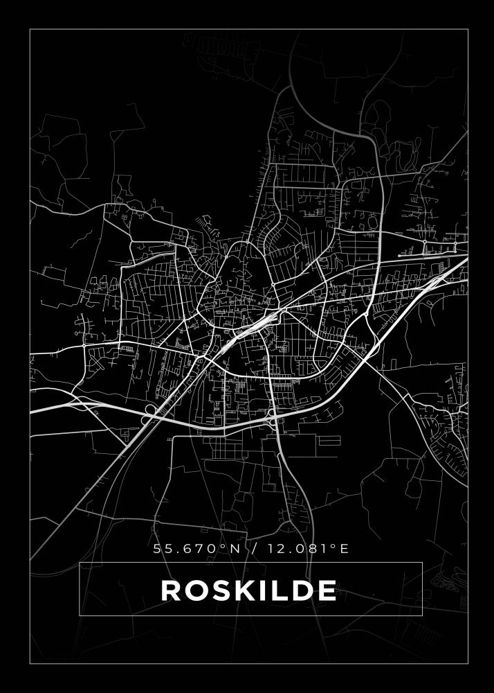 Kort - Roskilde - Sort Plakat