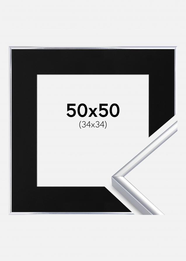 Ramme Aluminium Blank Sølv 50x50 cm - Passepartout Sort 35x35 cm