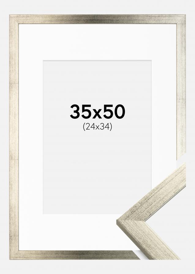 Ramme Stilren Sølv 35x50 cm - Passepartout Hvid 25x35 cm