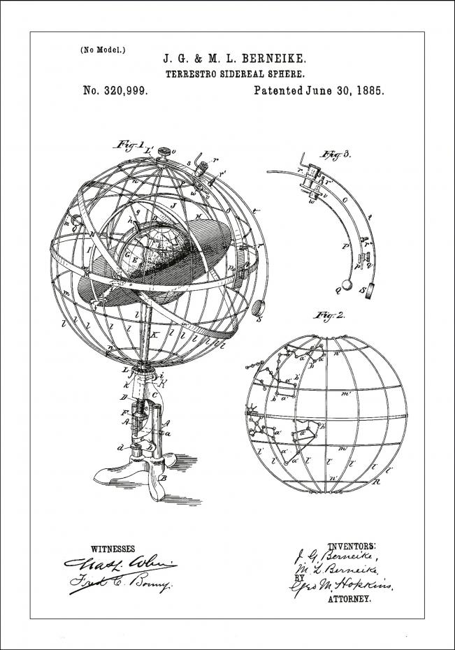 Patenttegning - Astronomisk model - Hvid Plakat