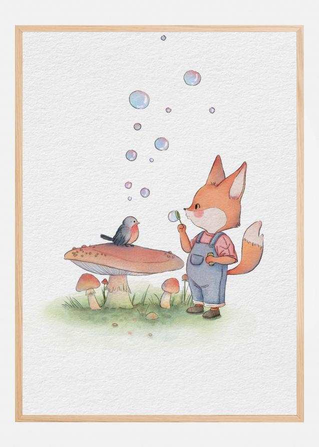 Fox and Bird Illustration Plakat