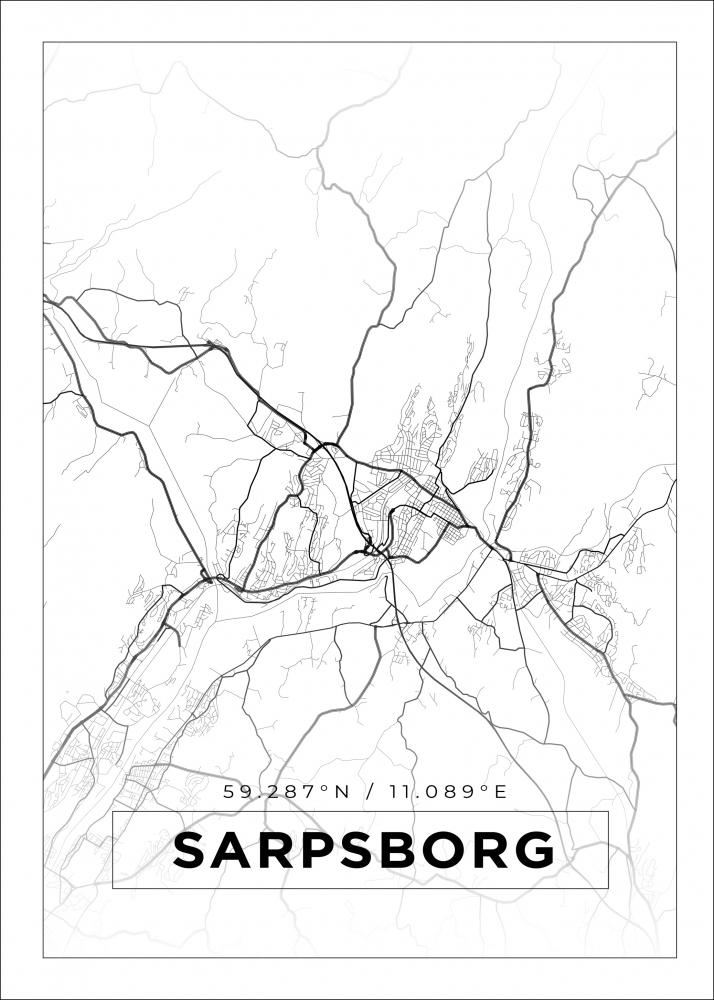 Kort - Sarpsborg - Hvid Plakat
