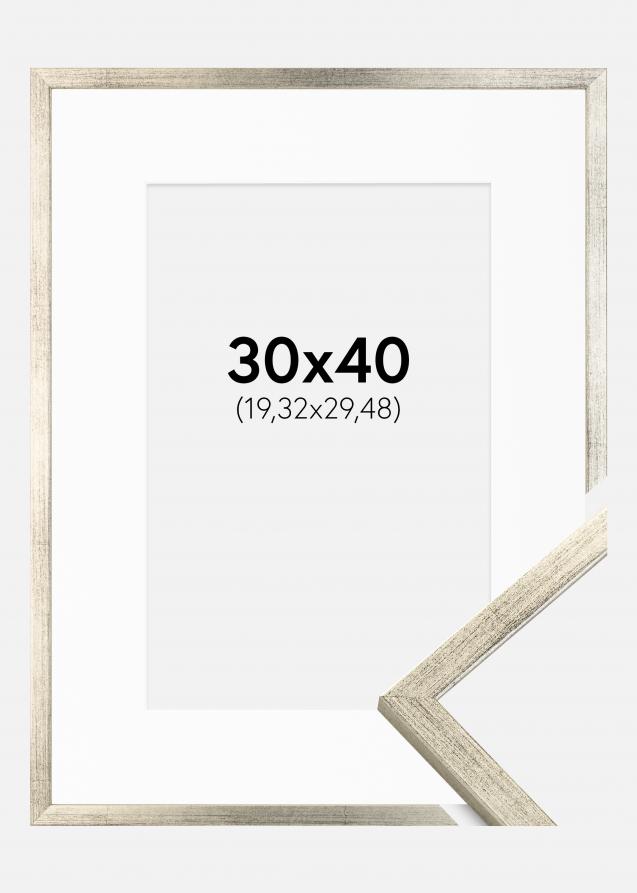 Ramme Galant Sølv 30x40 cm - Passepartout Hvid 8x12 inches