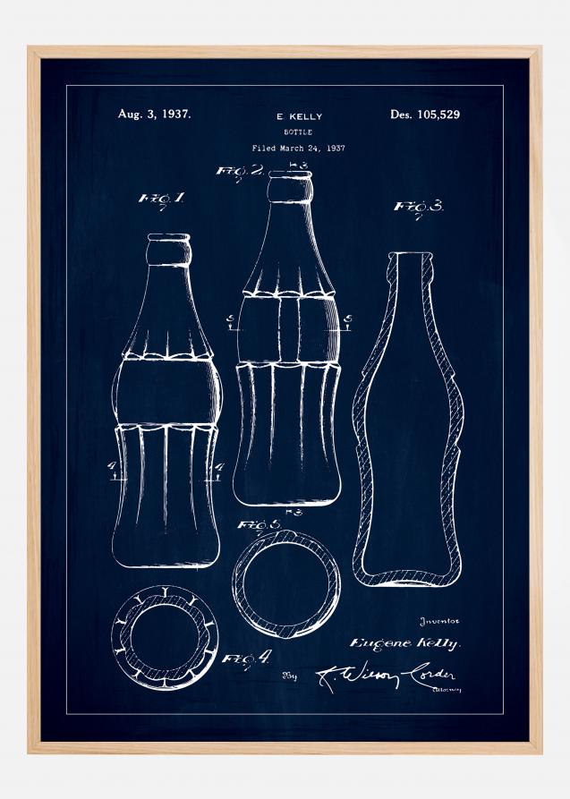 Patenttegning - Coca Cola flaske - Blå Plakat