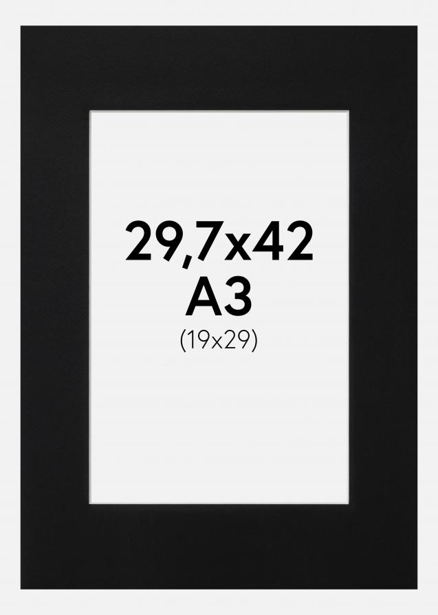 Passepartout Sort Standard (Hvid kerne) 29,7x42 cm (19x29)