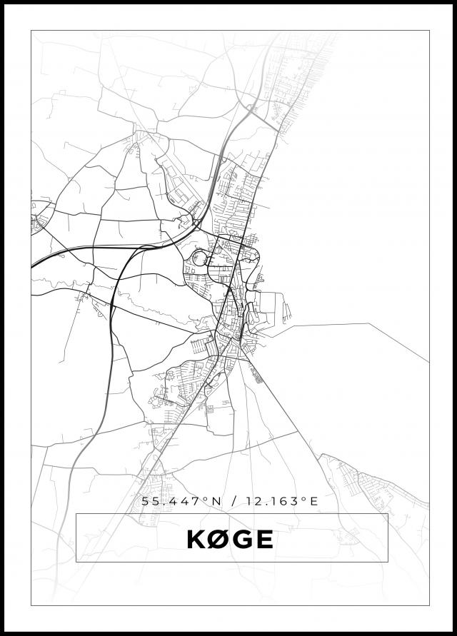 Kort - Køge - Hvid Plakat