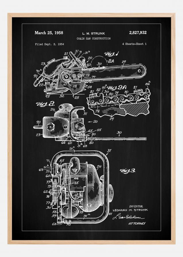 Patent Print - Chain Saw - Black Plakat