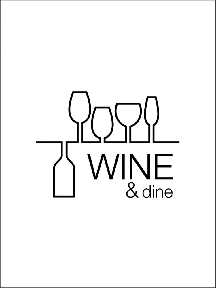 Wine & dine - Hvid med Sort tryk Plakat