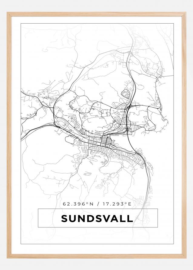 Kort - Sundsvall - Hvid Plakat