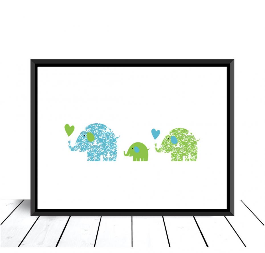 Elefantfamilie - Bl/Grn