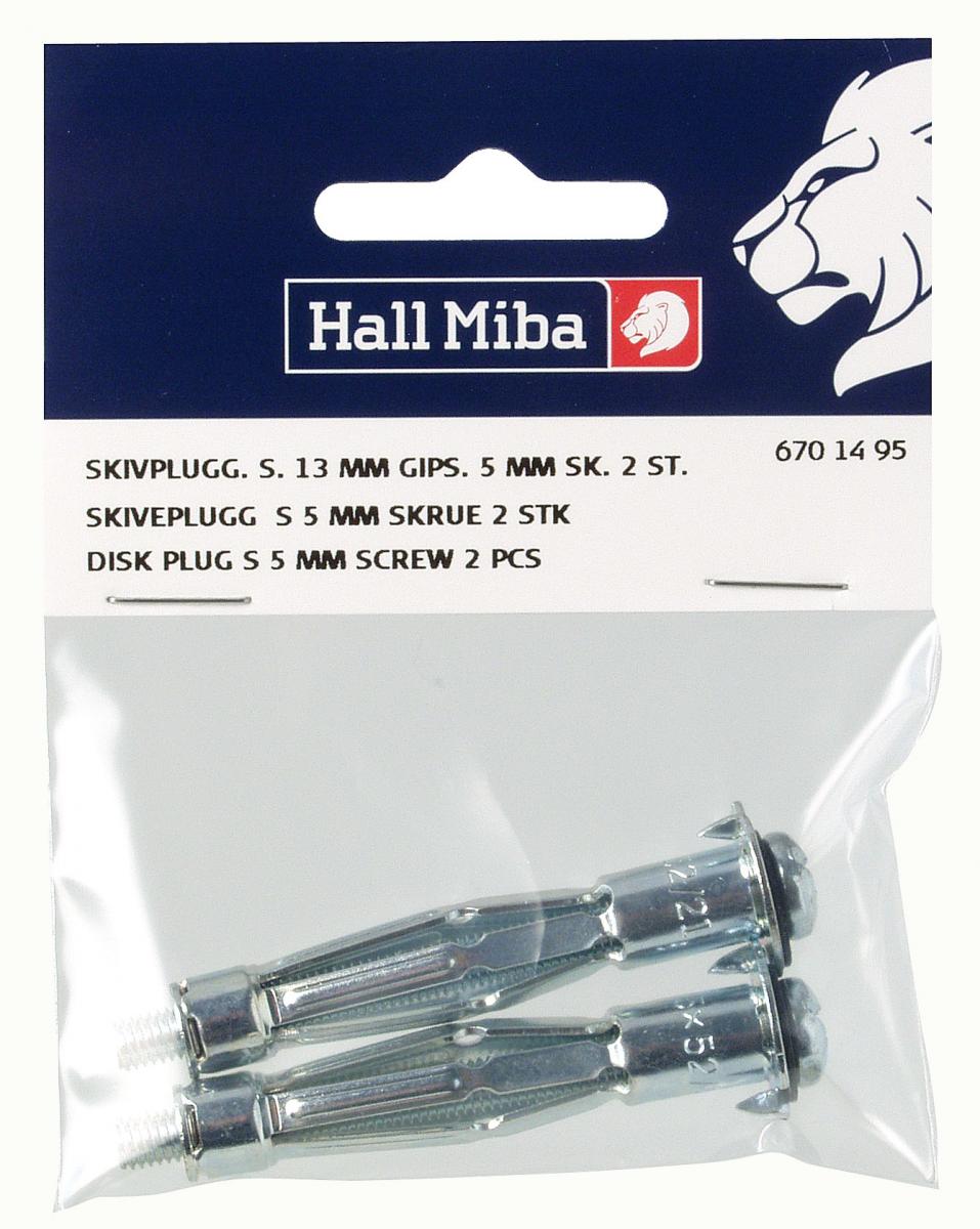 Skrue og plug til gipsvgge 5 mm - 2 pack