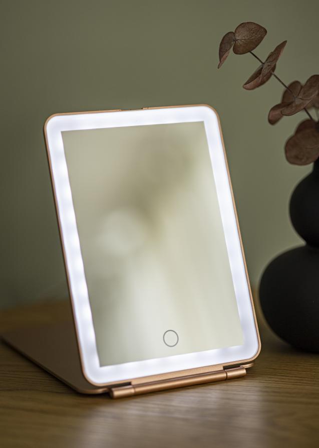KAILA Makeupspejl Travel LED Genopladelig Roséguld 14x20 cm