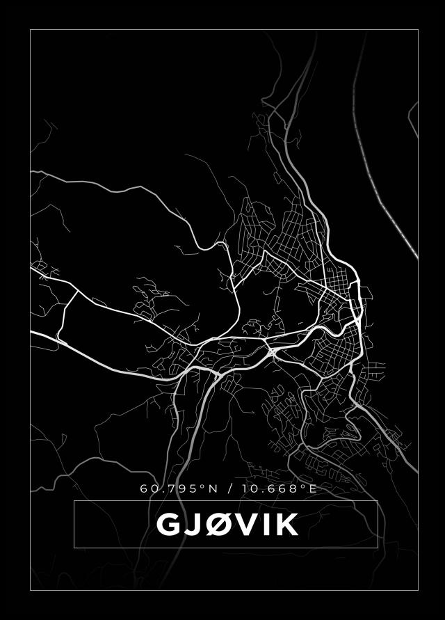 Kort - Gjøvik - Sort Plakat