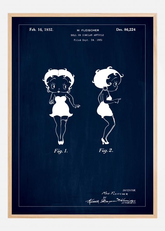 Patenttegning - Betty Boop - Blå Plakat
