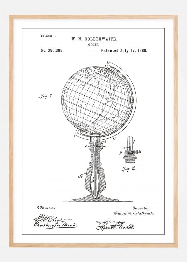 Patenttegning - Jordglobe - Hvid Plakat