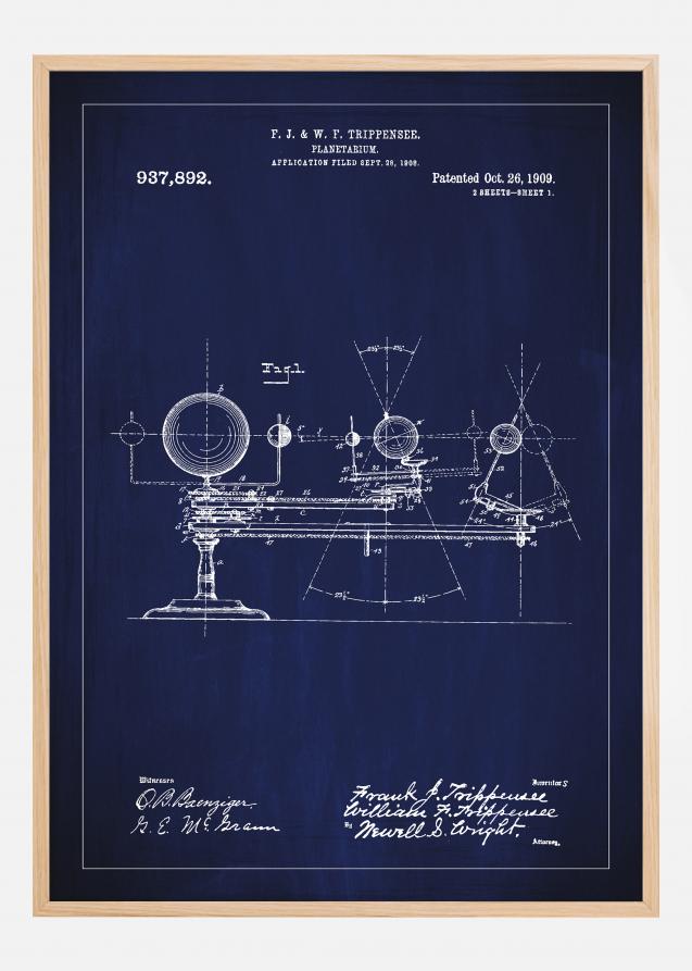 Patenttegning - Planetarium - Blå Plakat